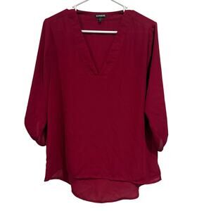 Express Blouse Size Small Burgundy V Neck Half Sleeve Lightweight Women's